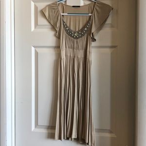 Soprano | Beige Jersey Dress with Jeweled Neckline